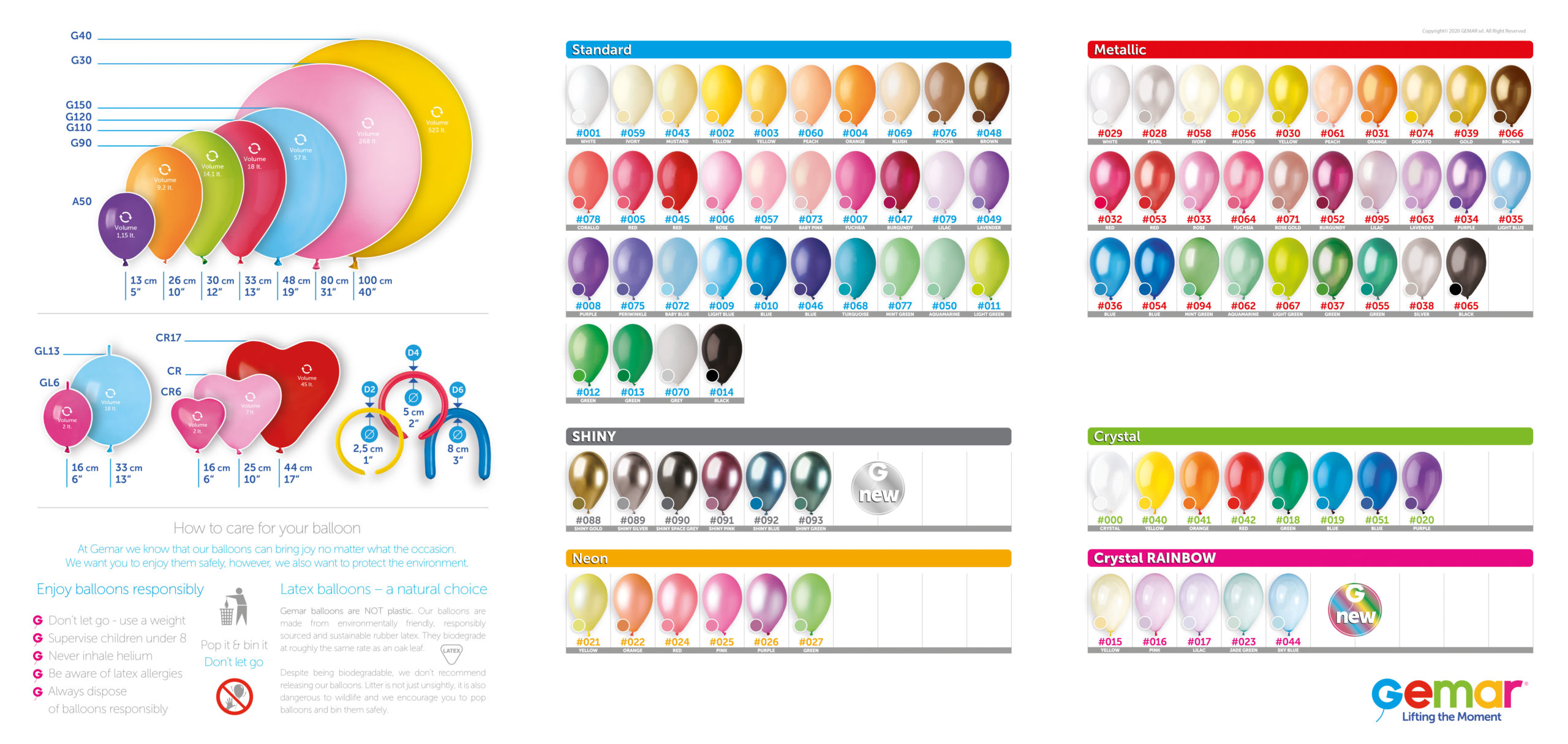 facultativo inventar agencia Paleta de Colores y Tamaños Gemar - Gift Balloons Chile